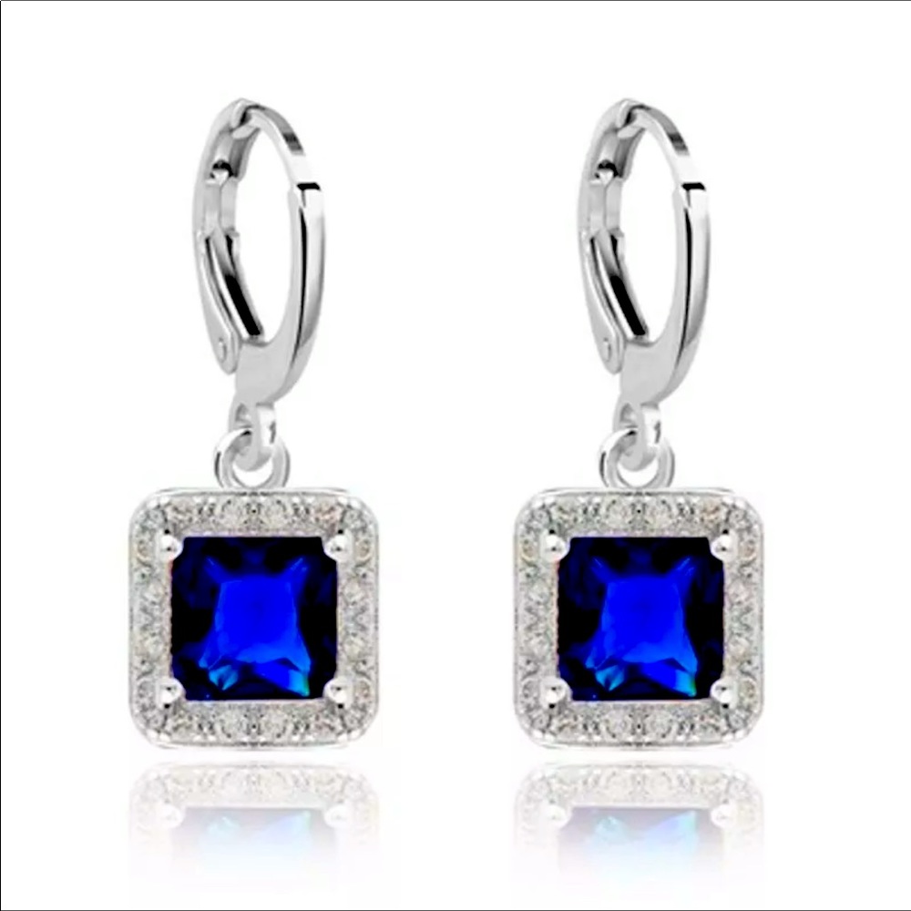New Elegant 925 Silver Drop Blue Sapphire Earrings